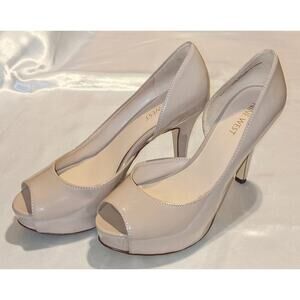 Nine West Caetlyn Classic Peep Toe Platform Pumps High Heels Size 6 M Nude Beige